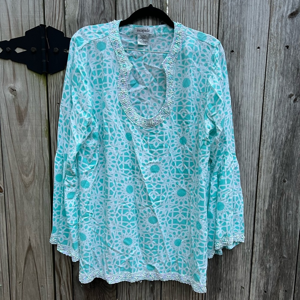 Escapada Turquoise and White Patterned Tunic